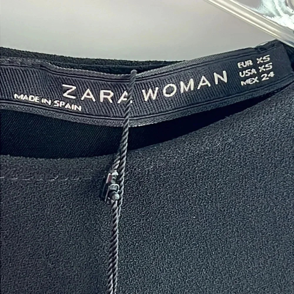 ZARA Woman Elbow Length Ruffle Tiered Flounce Top Size XS NWT Black Oversized - Picture 11 of 15